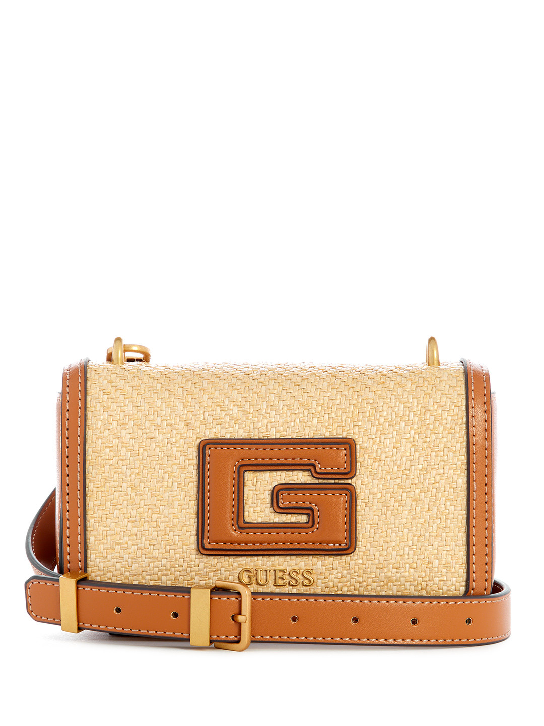 

GUESS Basket Weave Textured Structured Sling Bag, Beige