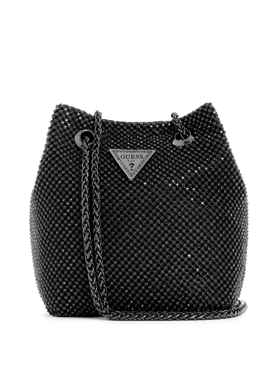 

GUESS Embellished Rhinestone Mesh Mini Sling Bag, Black