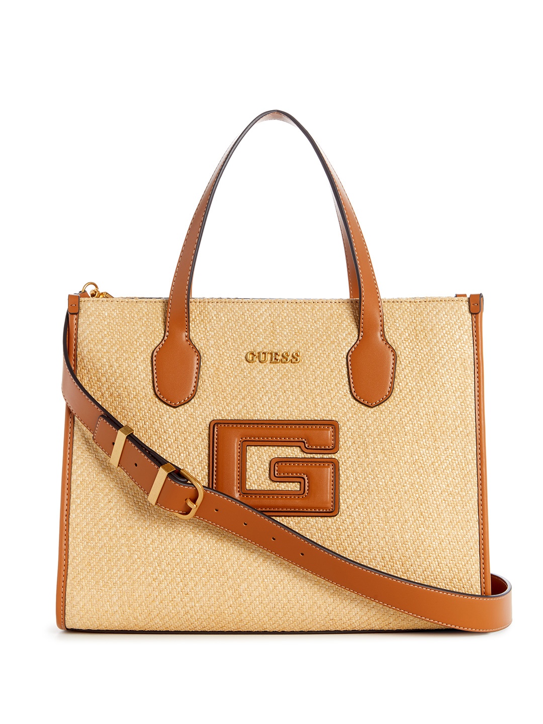 

GUESS Basketweave Textured Structured Handheld Bag, Brown