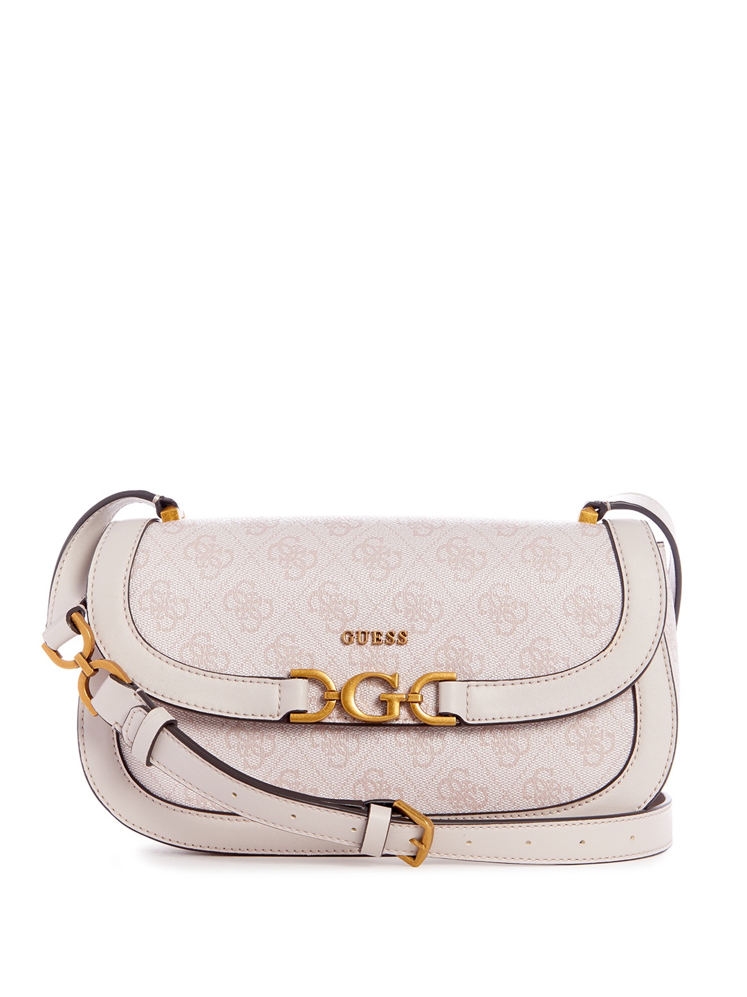 

GUESS Brand Logo Printed Structured Sling Bag, White