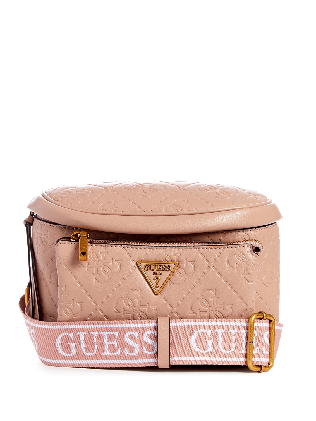 

GUESS Brand Logo Textured Structured Sling Bag, Pink
