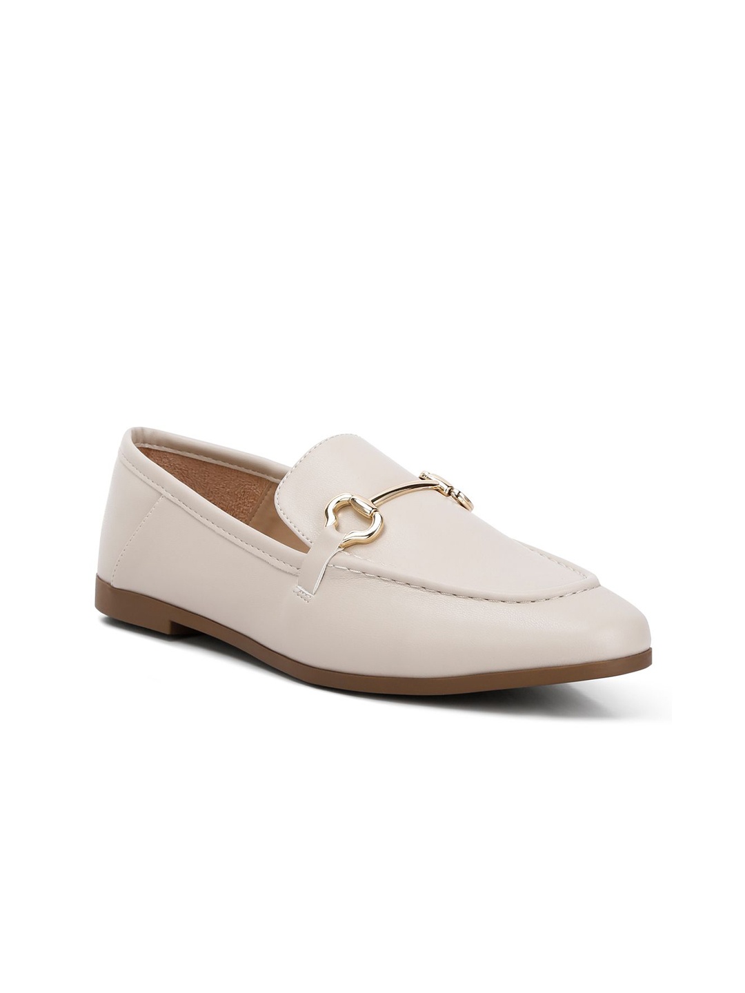 

London Rag Women Round Toe Horsebit Loafers, Off white