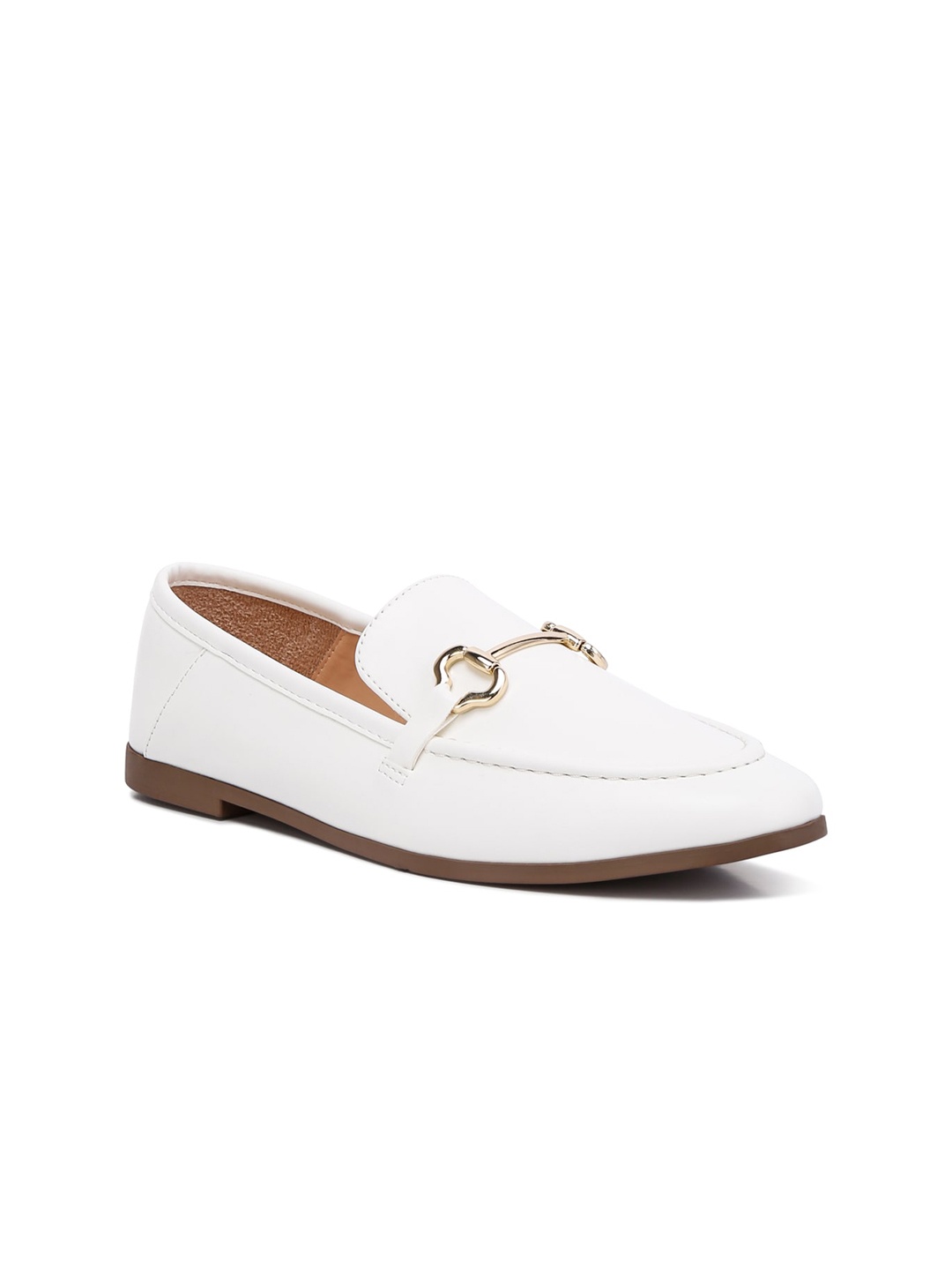 

London Rag Women Textured Comfort Insole Horsebit Loafers, White