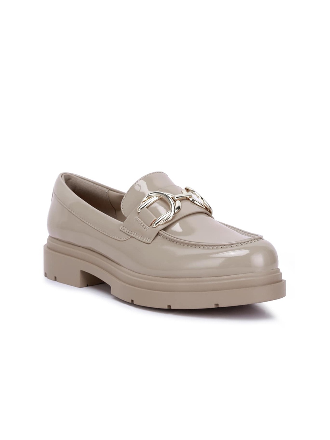 

London Rag Women Round Toe Horsebit Loafers, Nude