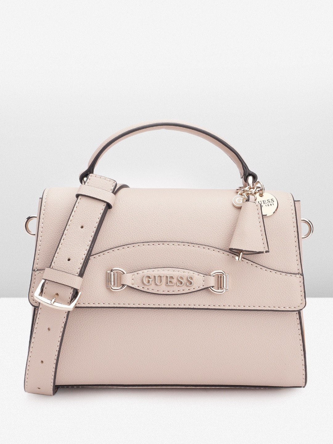 

GUESS Structured Satchel Bag, Beige