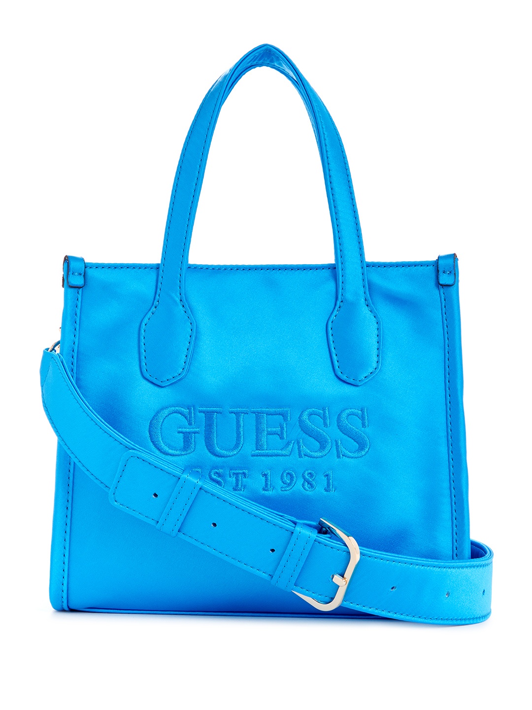 

GUESS Brand Logo Textured Structured Handheld Bag, Blue