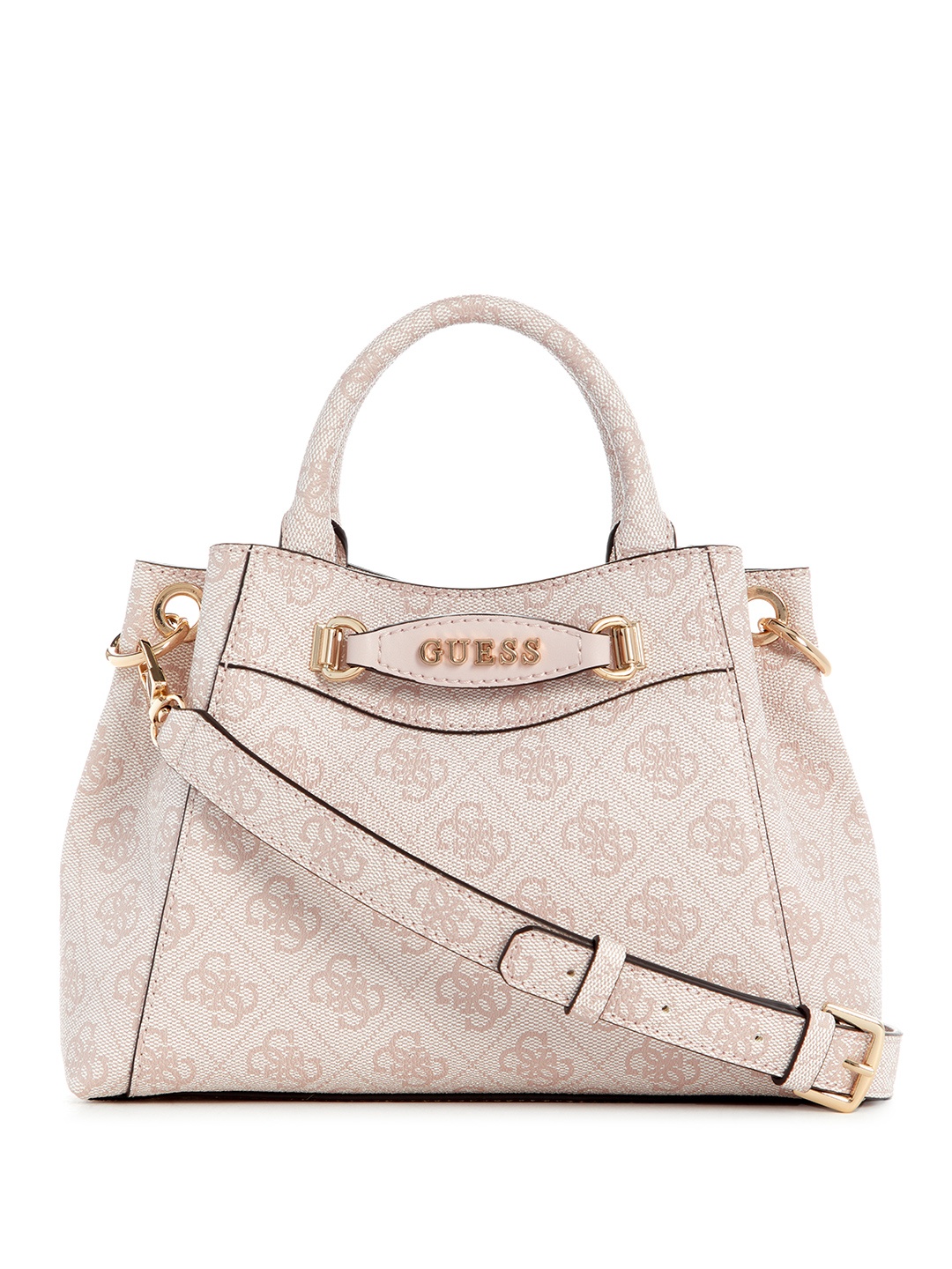 

GUESS Brand Logo Printed Structured Handheld Bag, Pink