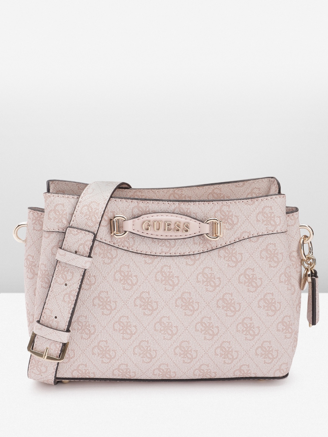 

GUESS Printed PU Structured Sling Bag, Nude