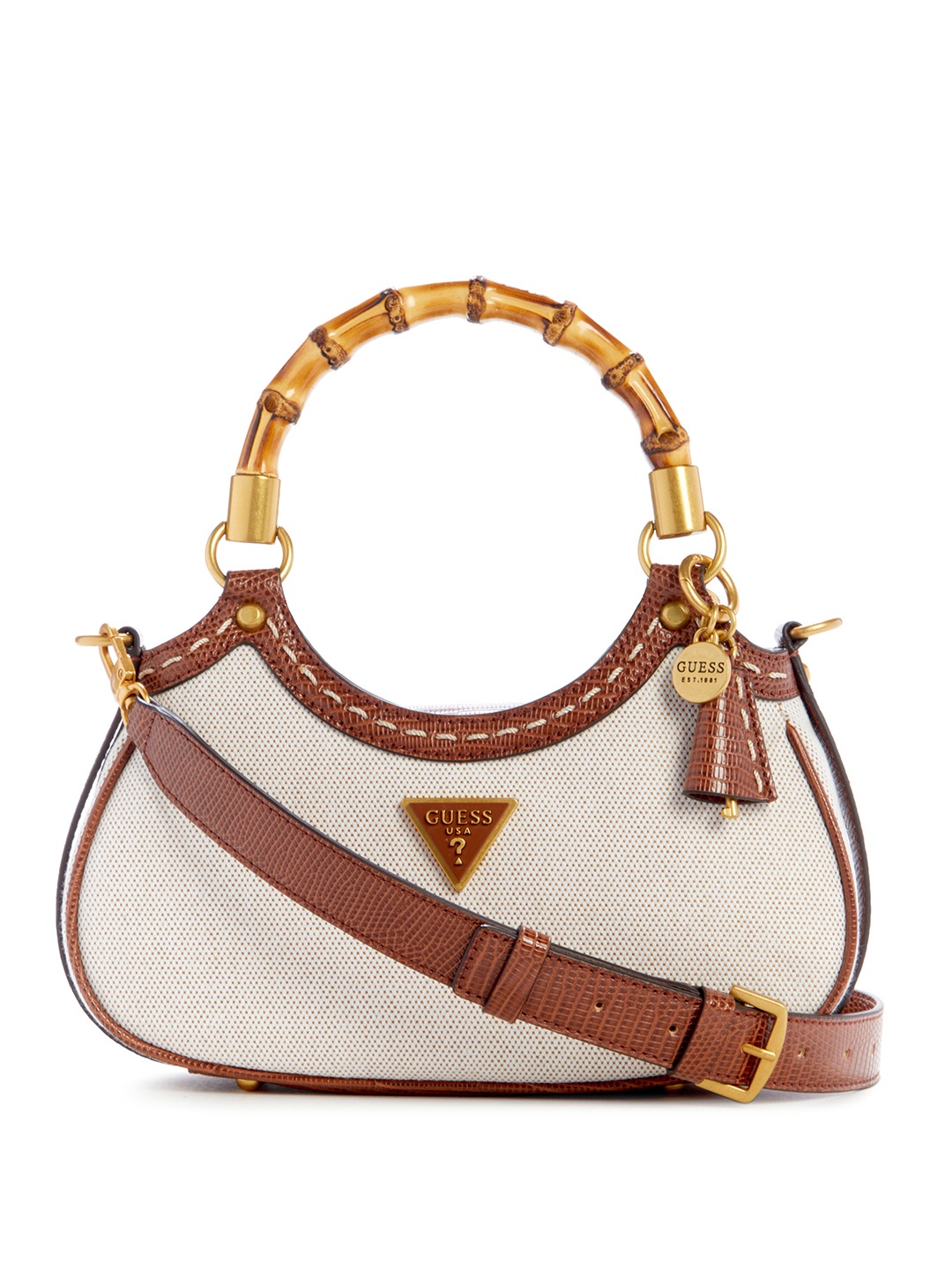 

GUESS Textured Structured Handheld Bag, Brown