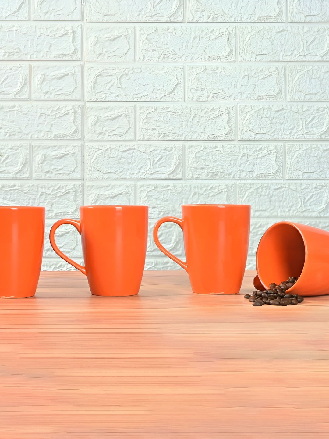 

Femora Orange 4 Pcs Ceramic Glossy Mugs 360 ML