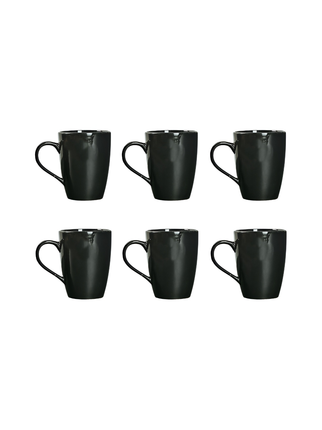Femora Black 6 Pcs Ceramic Glossy Mugs 360 ML