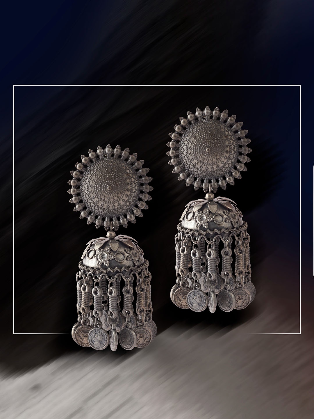 

GRLIE Silver-Plated Dome Shaped Jhumkas Earrings