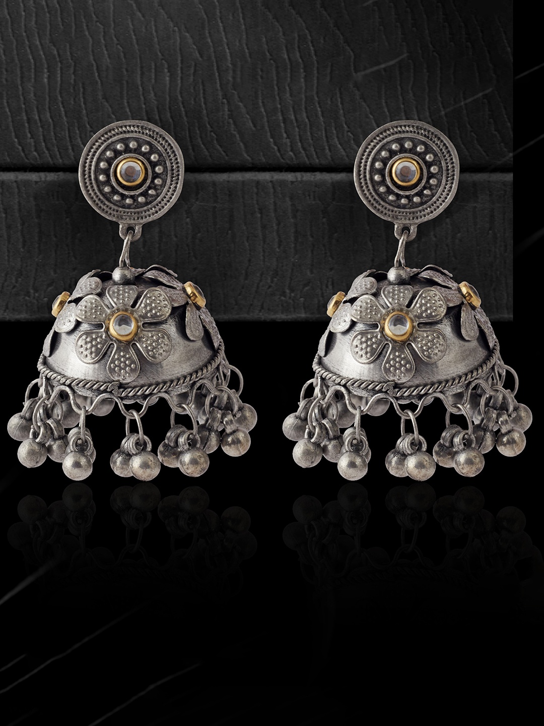 

GRLIE Contemporary Oxidised Jhumkas, Silver