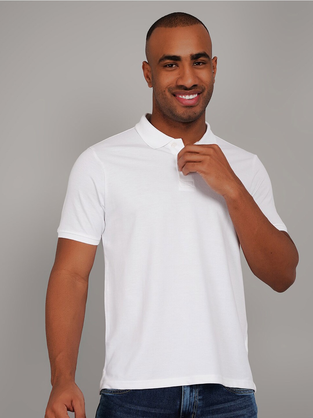 

TIM PARIS Polo Collar Cotton T-shirt, White