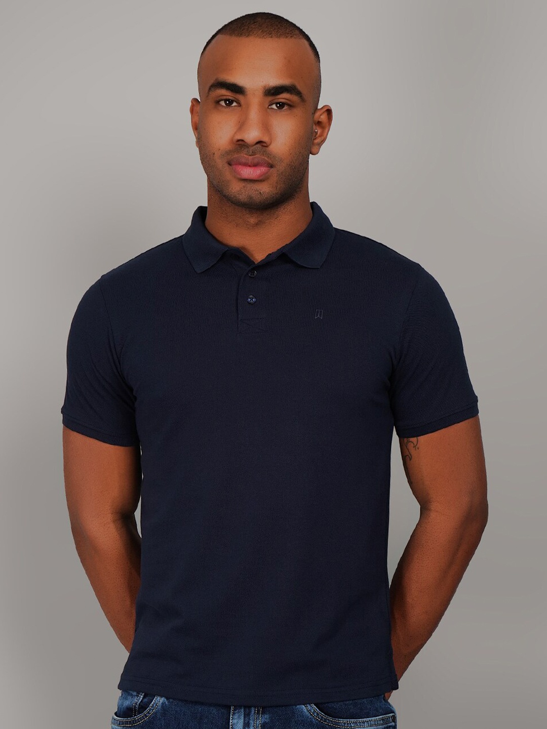 

TIM PARIS Polo Collar Cotton T-shirt, Blue