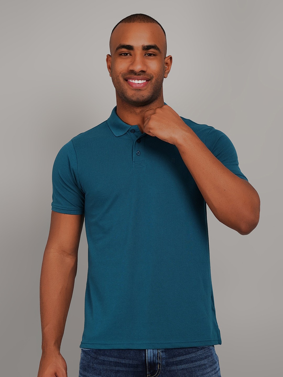 

TIM PARIS Polo Collar Cotton T-shirt, Teal