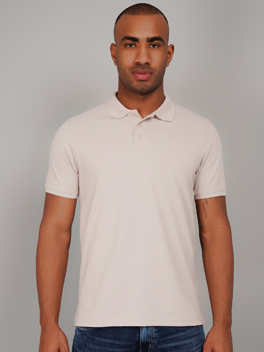 

TIM PARIS Polo Collar Cotton T-shirt, Beige