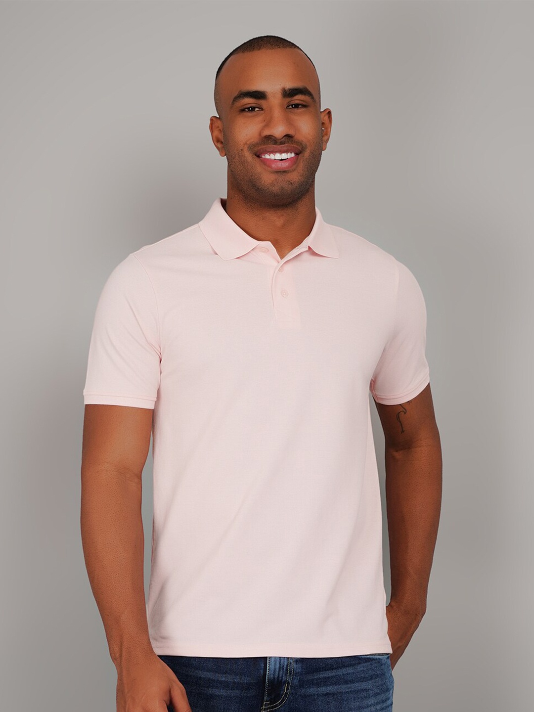 

TIM PARIS Polo Collar Cotton T-shirt, Pink