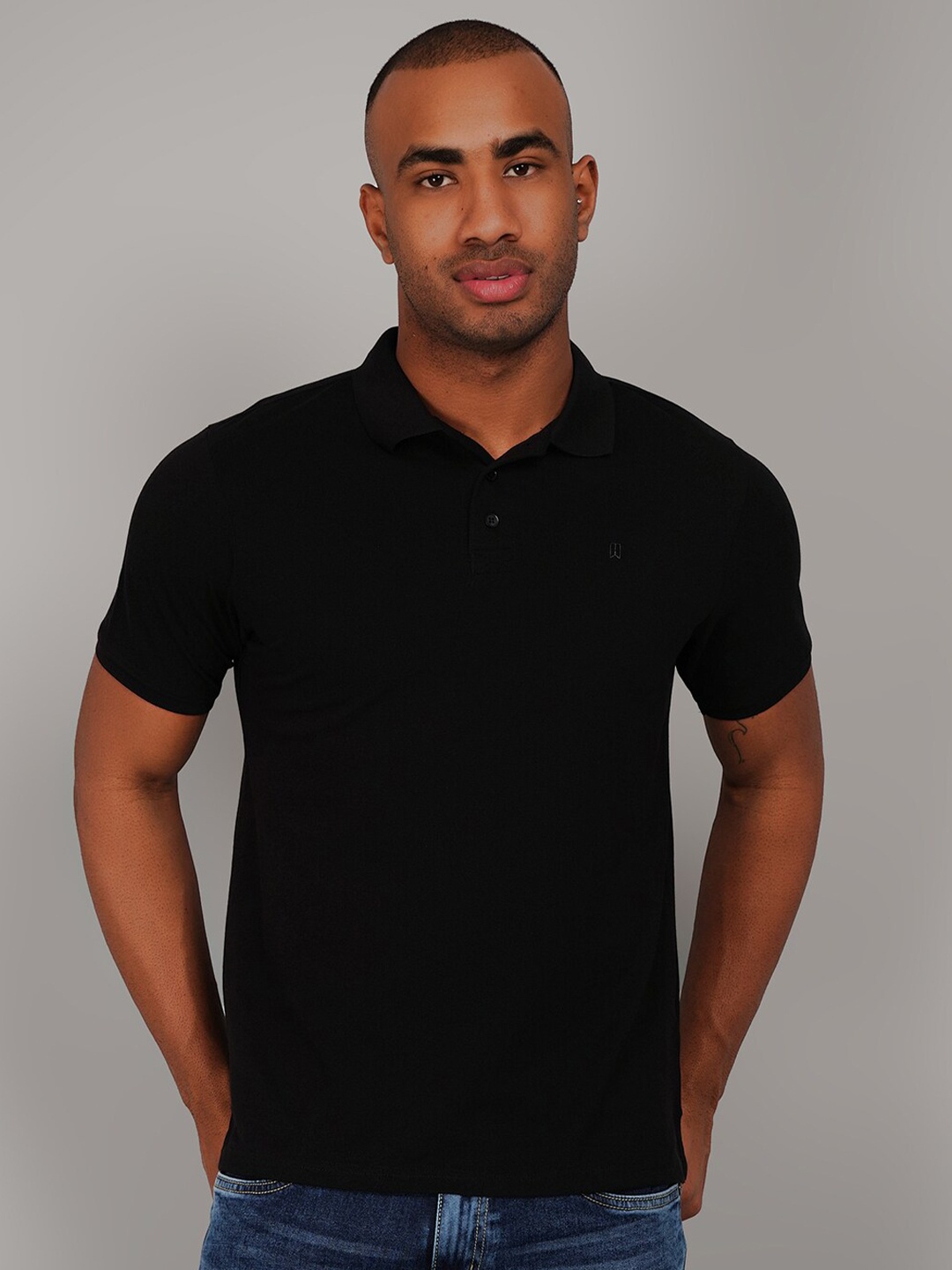 

TIM PARIS Polo Collar Cotton T-shirt, Black