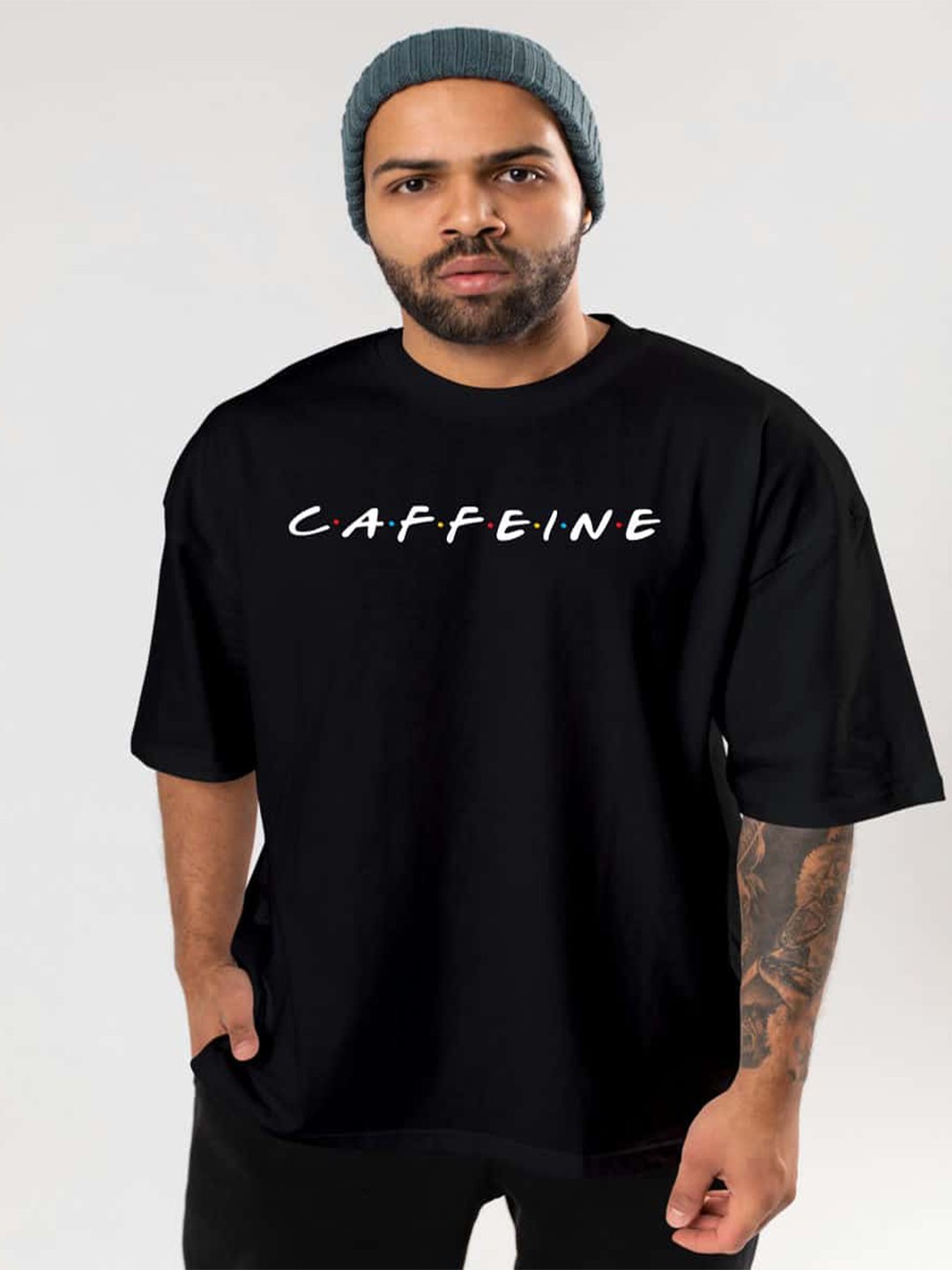 

BAESD Typography Printed Drop-Shoulder Sleeves Cotton Oversized T-shirt, Black