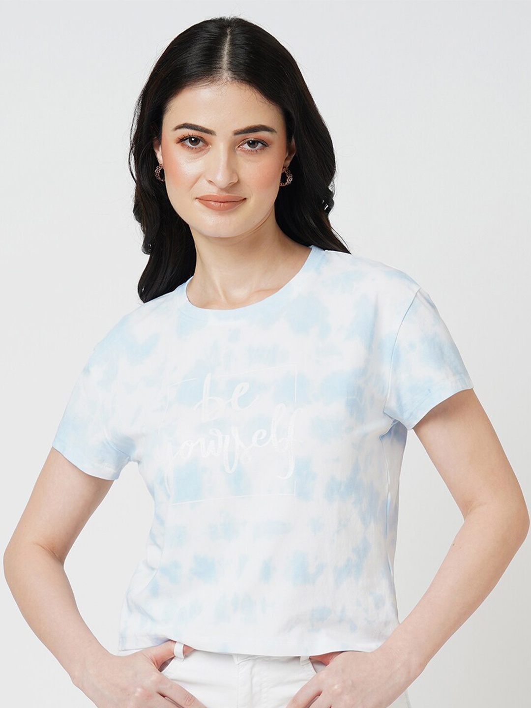 

Kraus Jeans Abstract Printed Round Neck Slim Fit Crop T-shirt, Blue