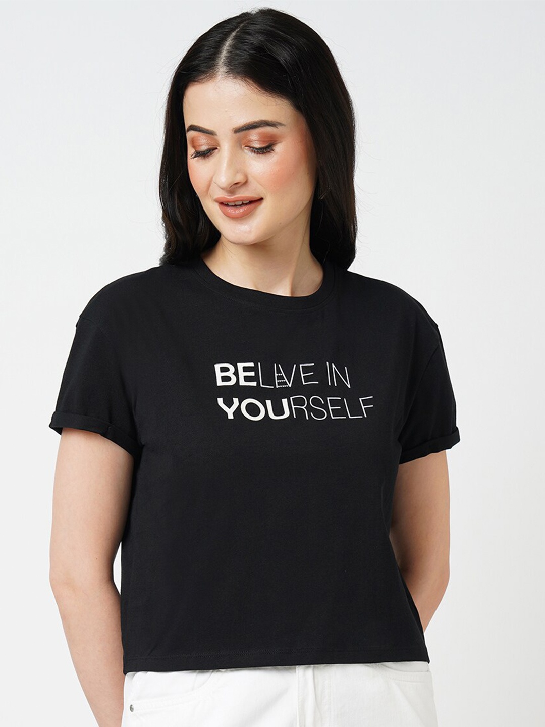 

Kraus Jeans Typography Printed Slim Fit Pure Cotton T-shirt, Black