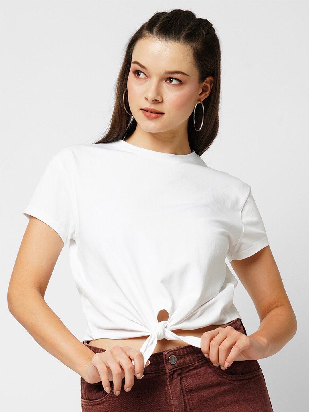 

Kraus Jeans Typography Printed Round Neck Slim Fit Crop T-shirt, Off white
