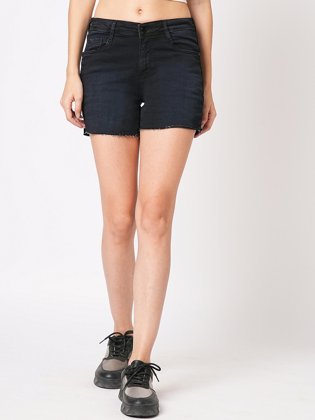 

Kraus Jeans Women Slim Fit High-Rise Denim Shorts, Black