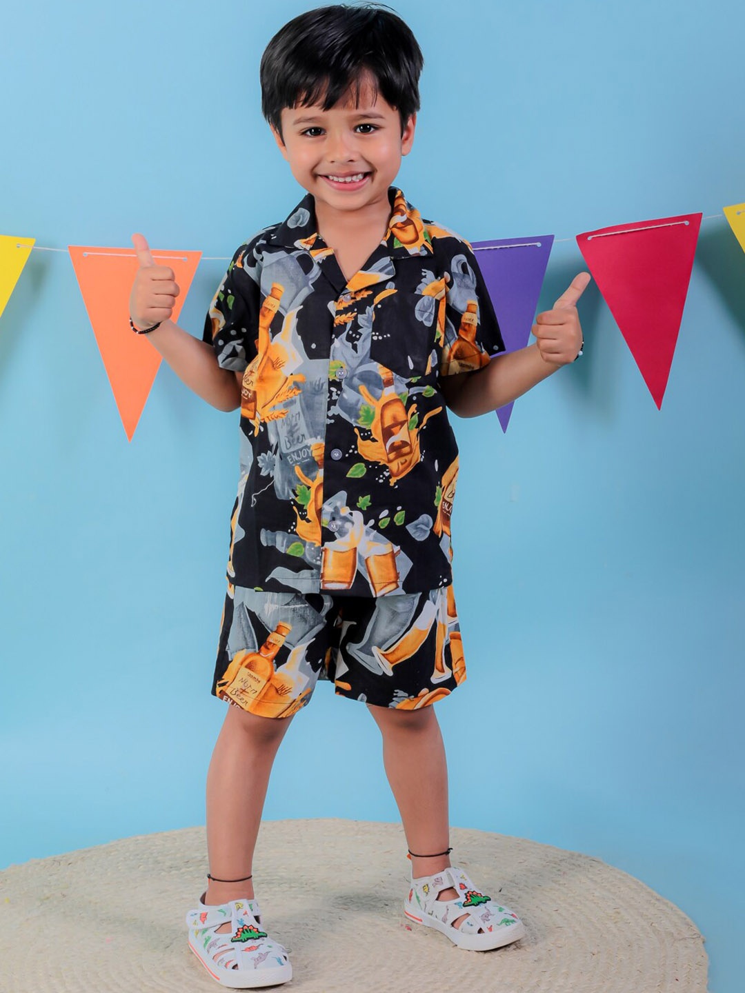 

Stuffie Land Boys Printed Pure Cotton Night suit, Black