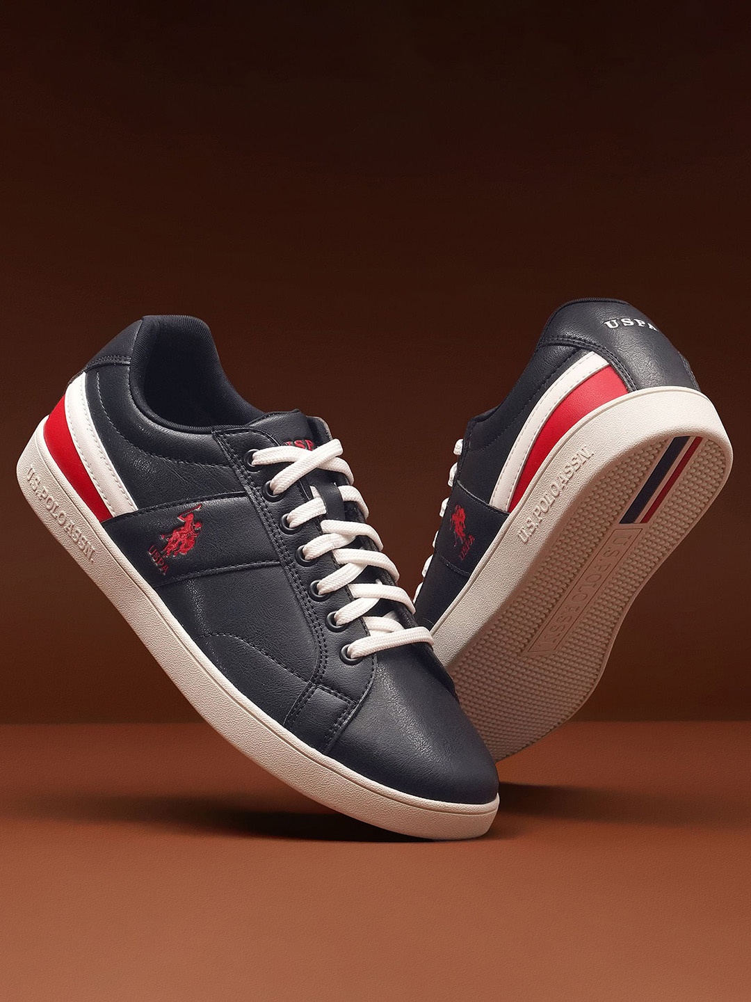 

U.S. Polo Assn. Men Colourblocked Comfort Insole Contrast Sole Lace-Up Sneakers, Navy blue