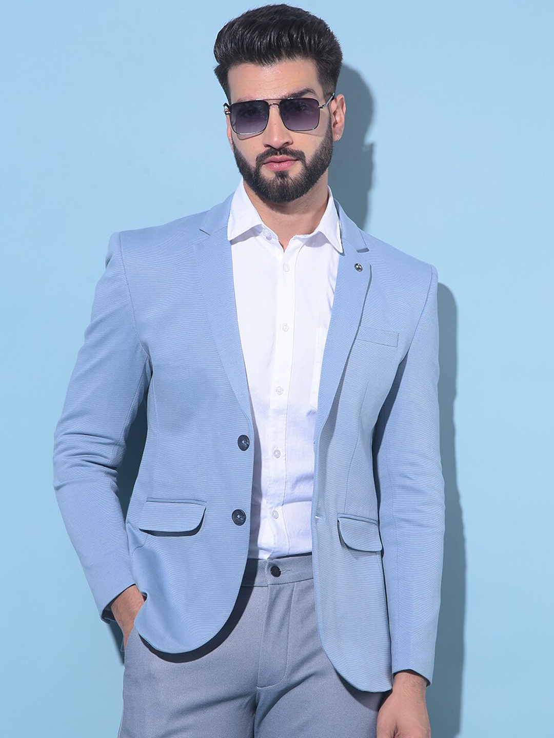 

Crimsoune Club Slim-Fit Notched Lapel Single Breasted Blazer, Blue