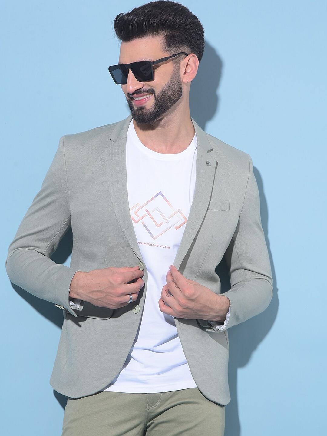 

Crimsoune Club Slim Fit Notched Lapel Collar Single-Breasted Casual Blazer, Green