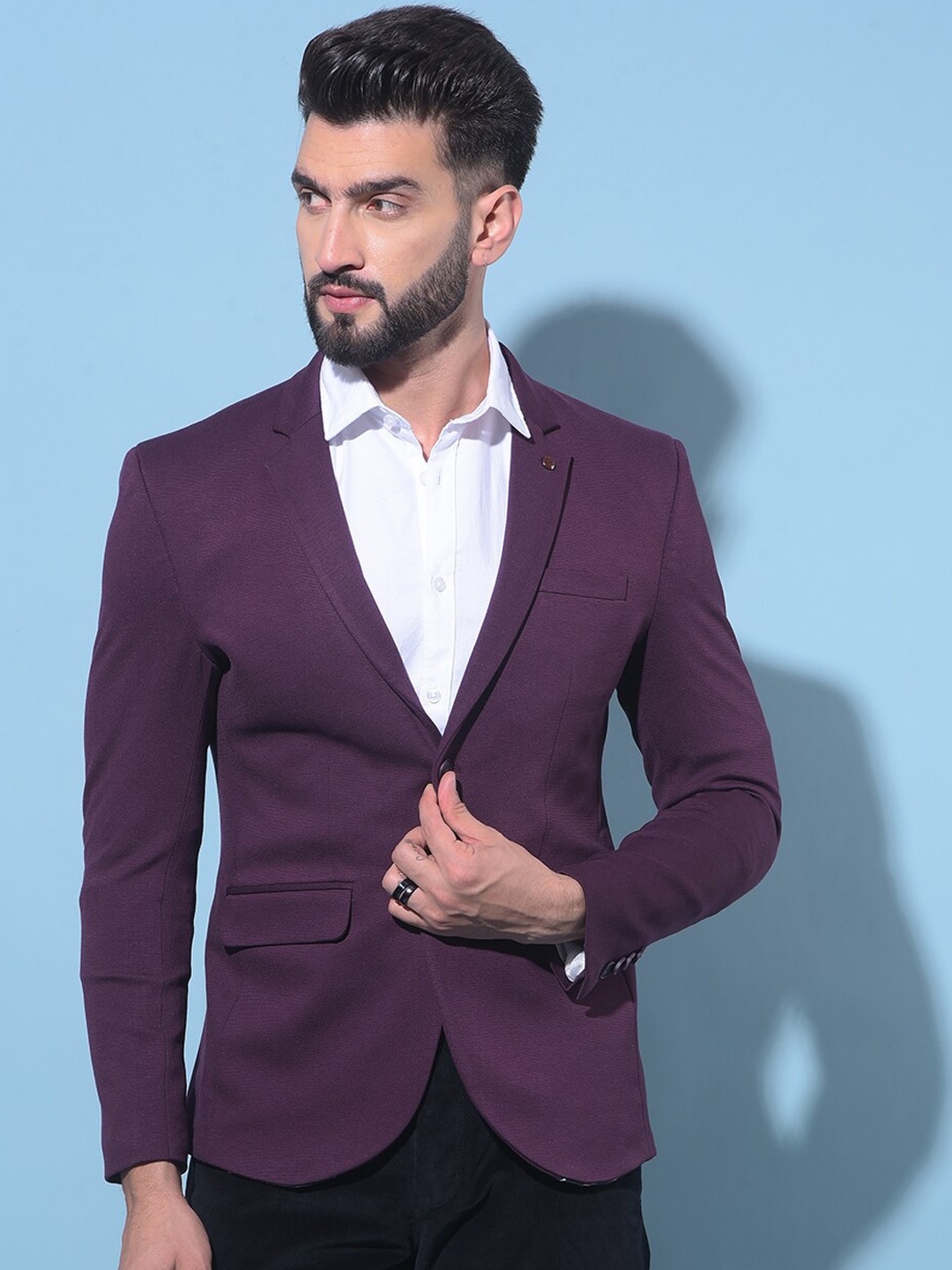 

Crimsoune Club Slim-Fit Notched Lapel Single Breasted Formal Blazer, Purple
