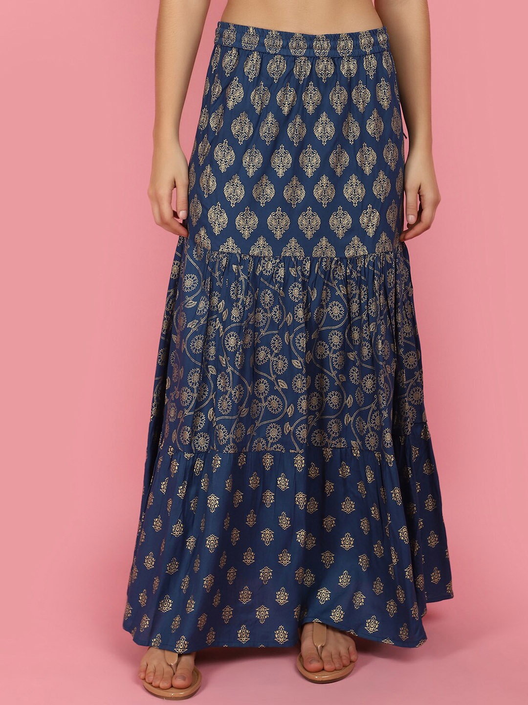 

V-Mart Printed Tired Maxi Skirts, Teal