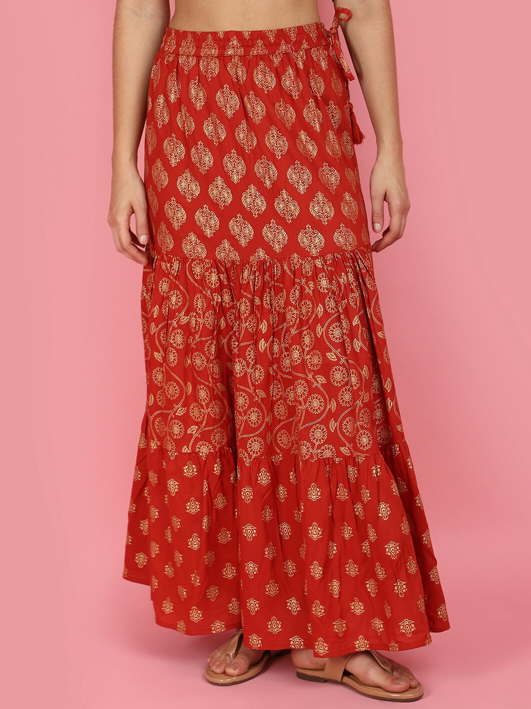 

V-Mart Printed Tiered Maxi Skirts, Rust