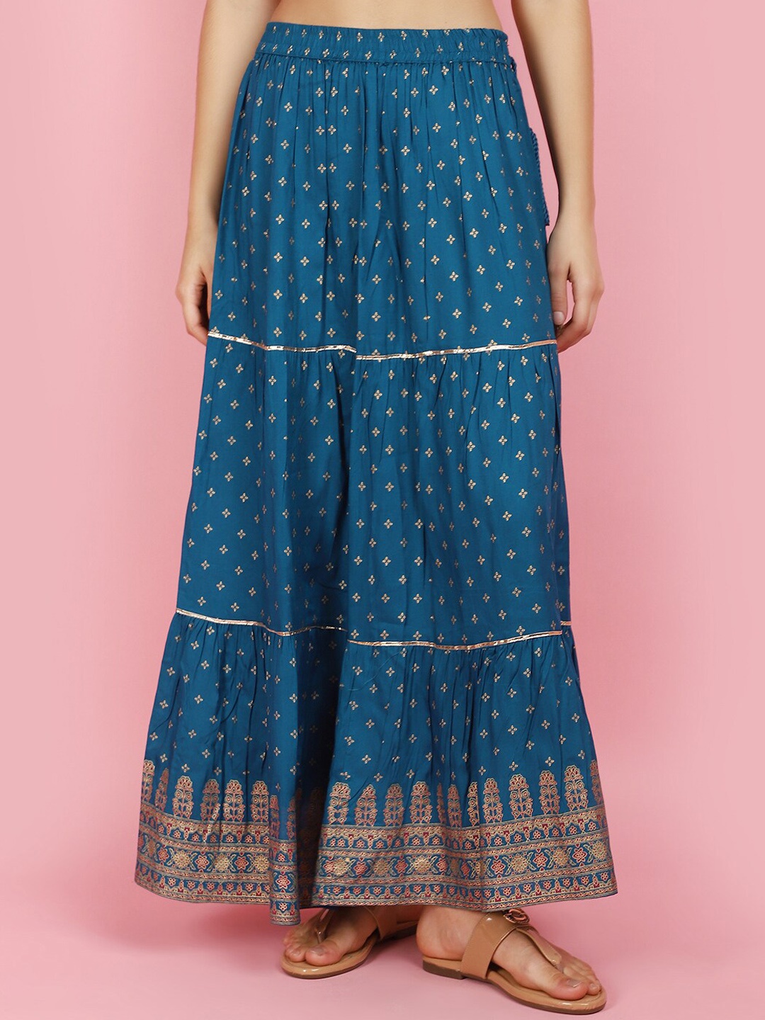 

V-Mart Printed Flared Maxi Skirt, Teal