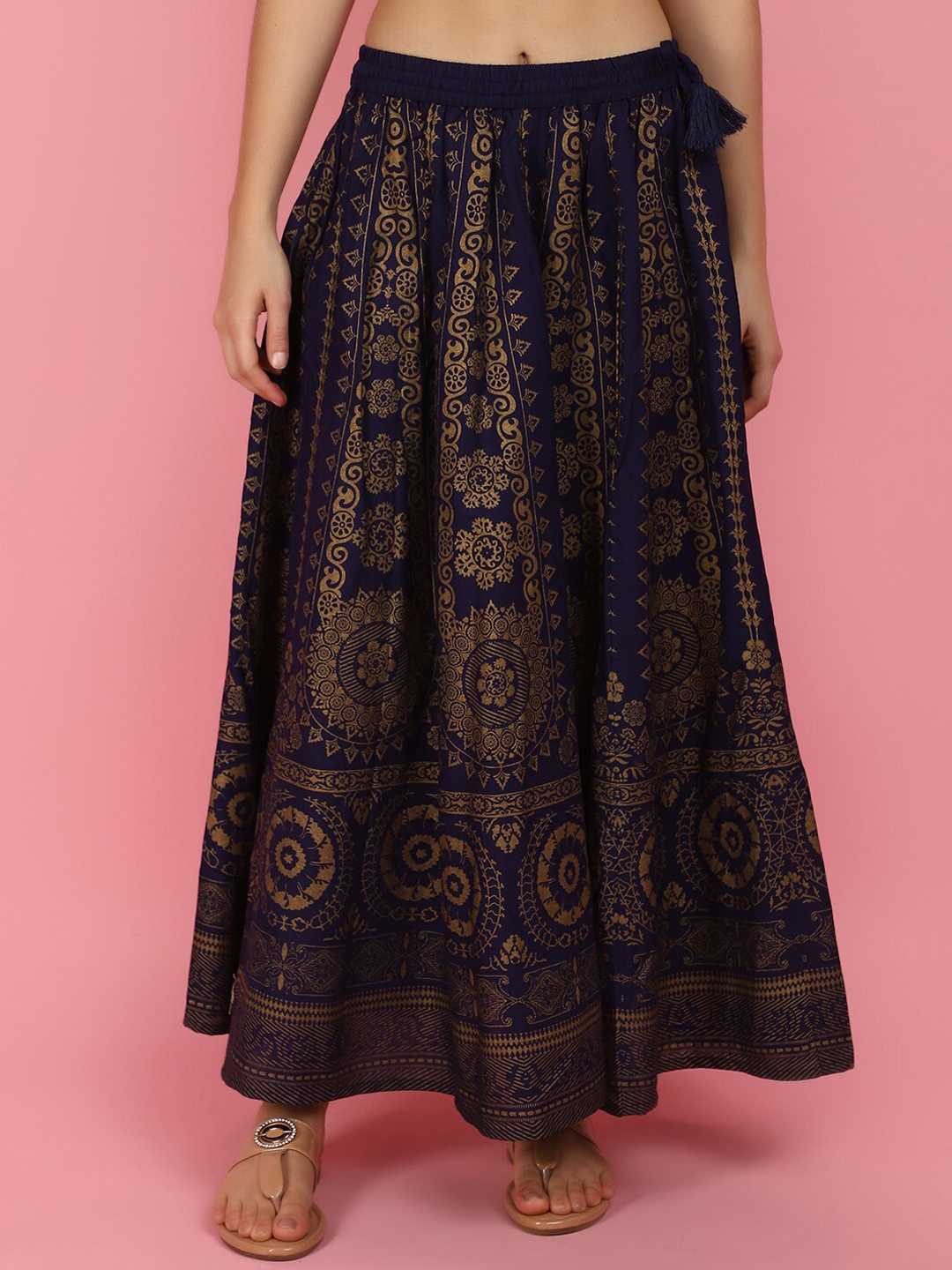 

V-Mart Printed Flared Maxi Skirts, Navy blue