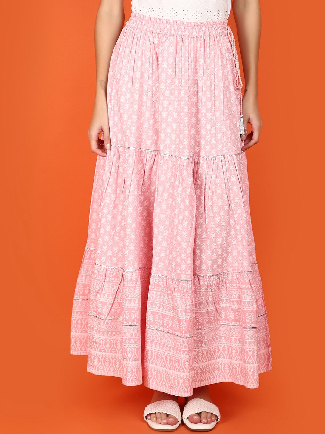 

V-Mart Printed Flared Maxi Skirts, Pink