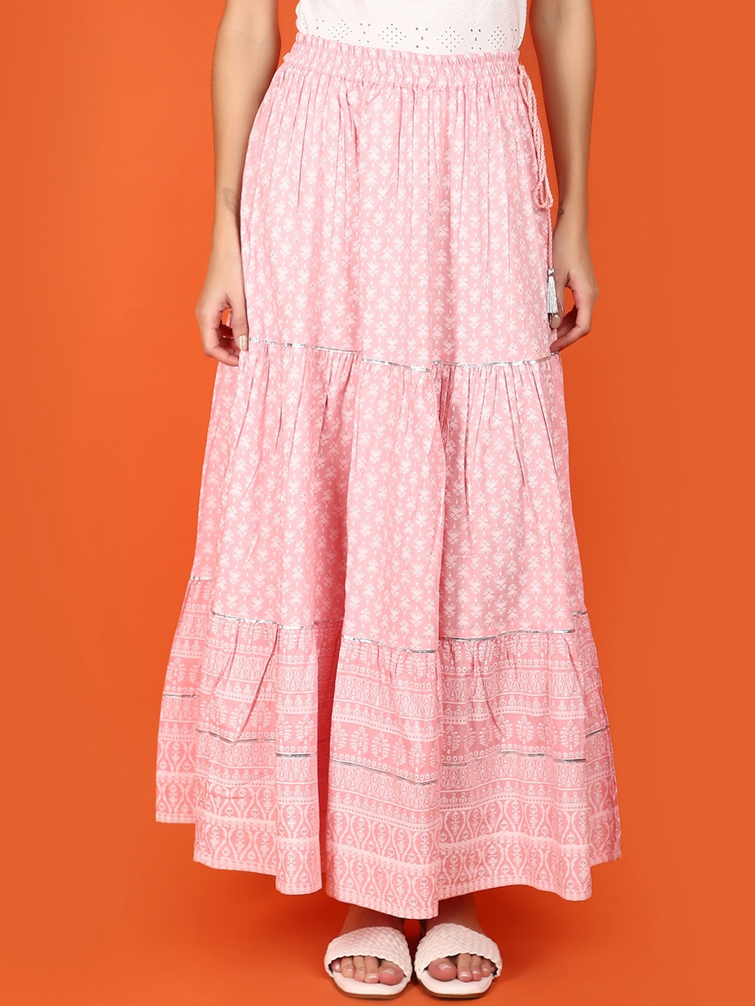 

V-Mart Printed Tiered Maxi Skirts, Pink