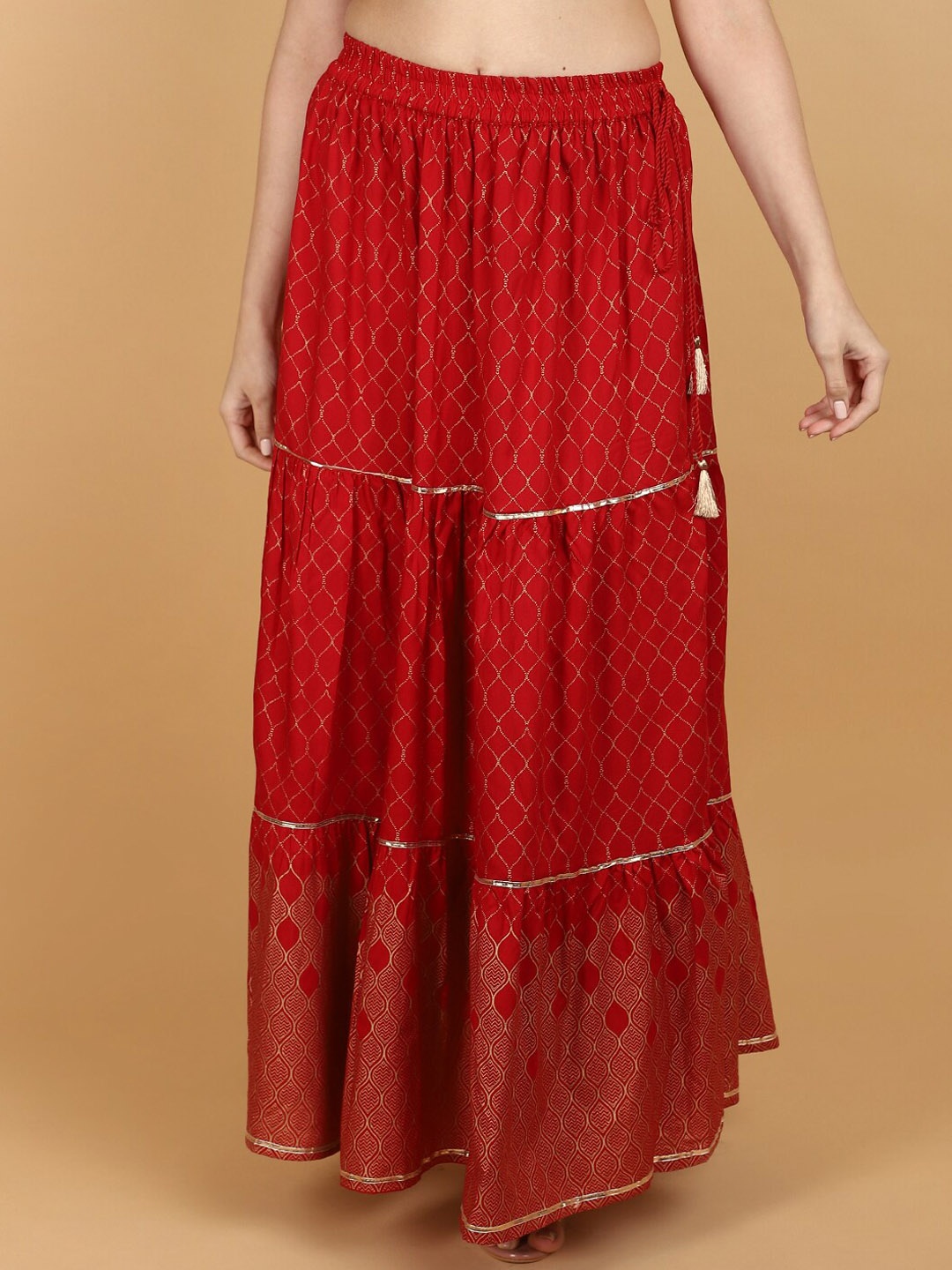 

V-Mart Printed Tired Maxi Skirt, Maroon