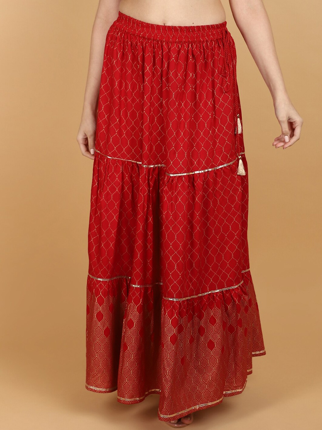 

V-Mart Printed Flared Maxi Skirt, Maroon
