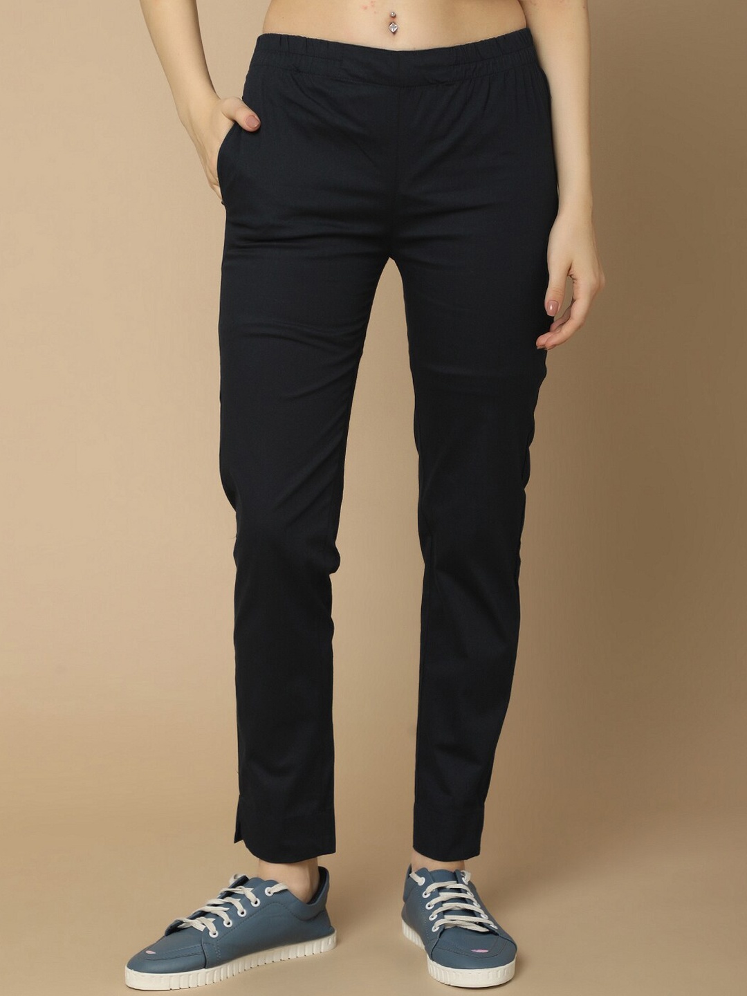 

V-Mart Women Mid-Rise Easy Wash Trouser, Navy blue
