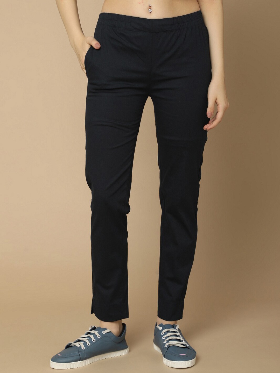 

V-Mart Women Mid-Rise Easy Wash Trouser, Navy blue