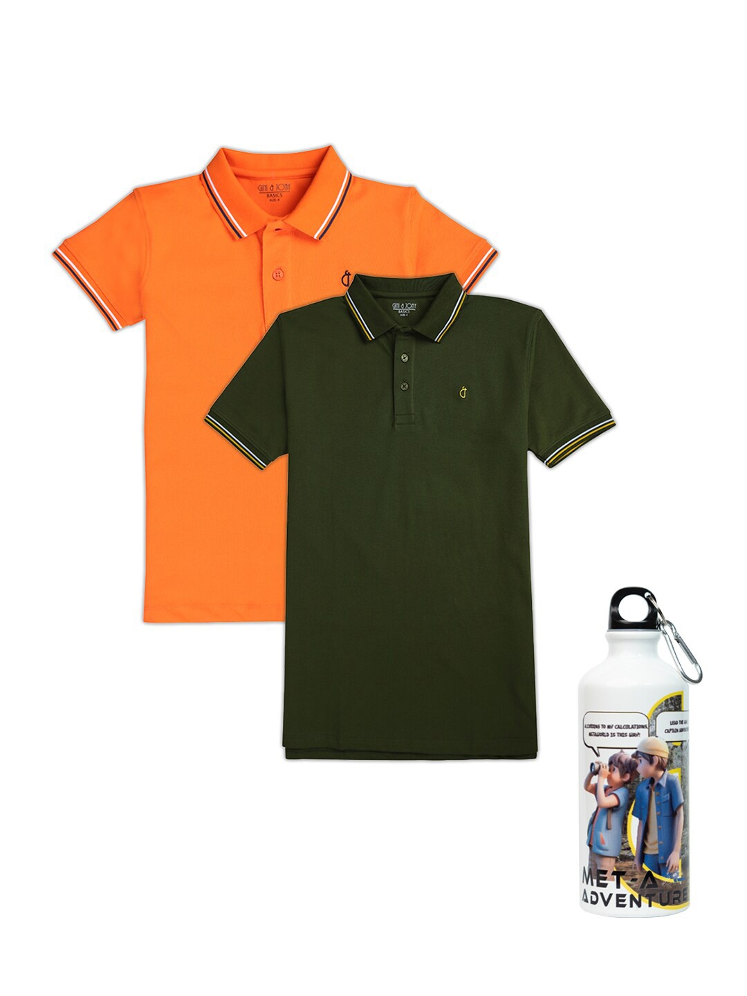 

Gini and Jony Boys Pack Of 2 Polo Collar Cotton T-shirt, Green