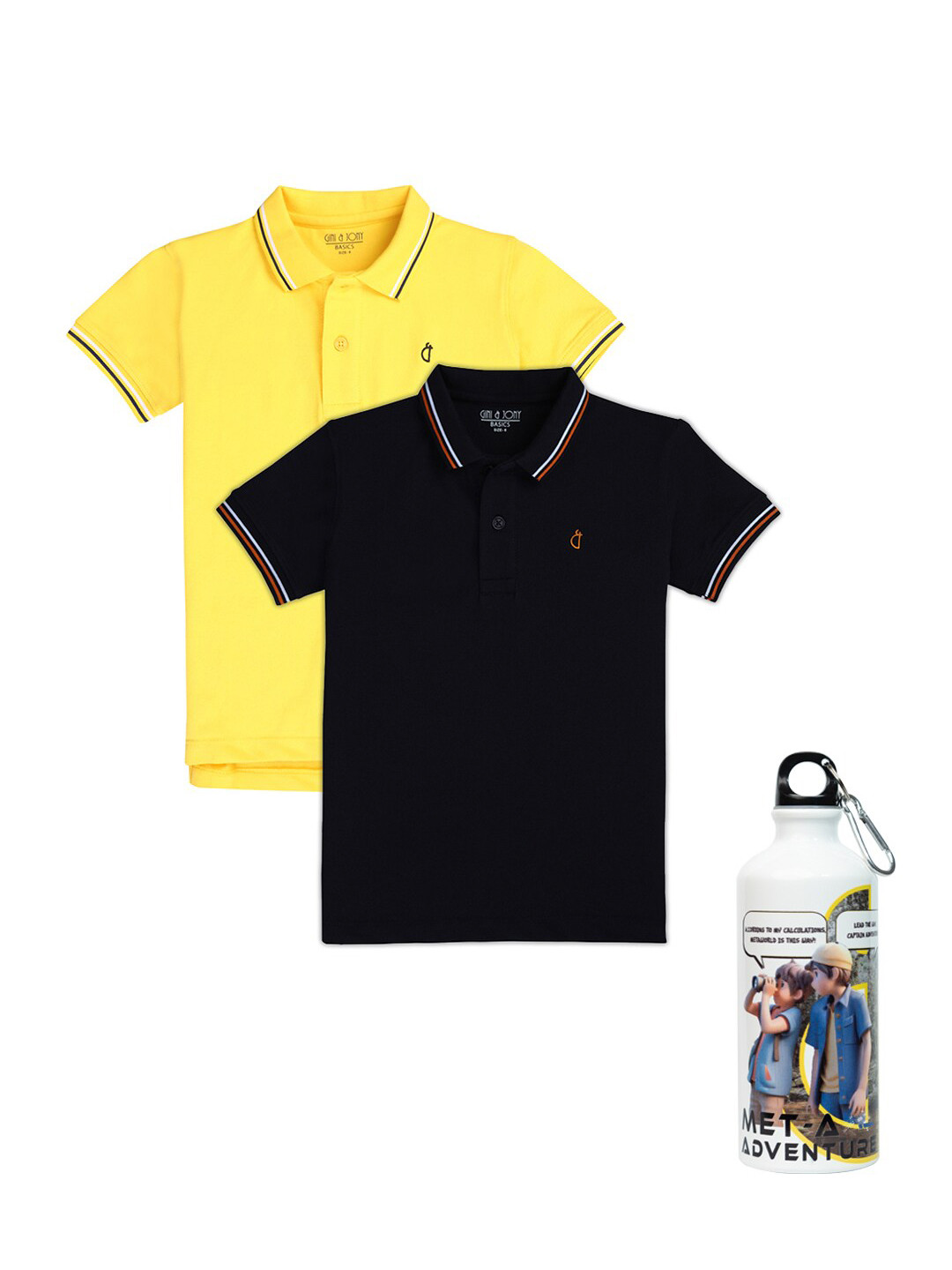 

Gini and Jony Boys Pack of 2 Cotton Polo Collar T-shirt, Yellow