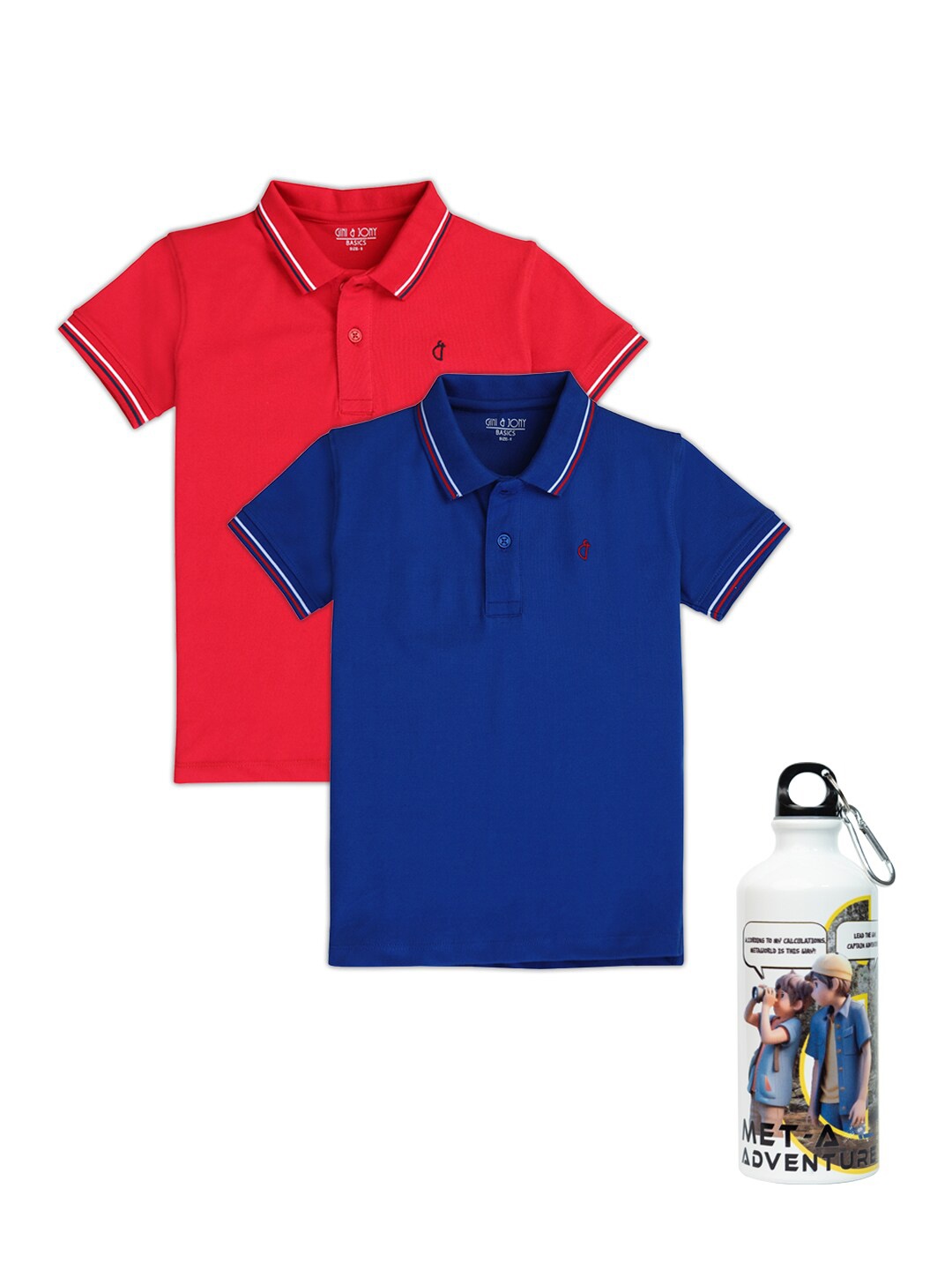 

Gini and Jony Boys Pack of 2 Cotton Polo Collar T-shirt, Blue