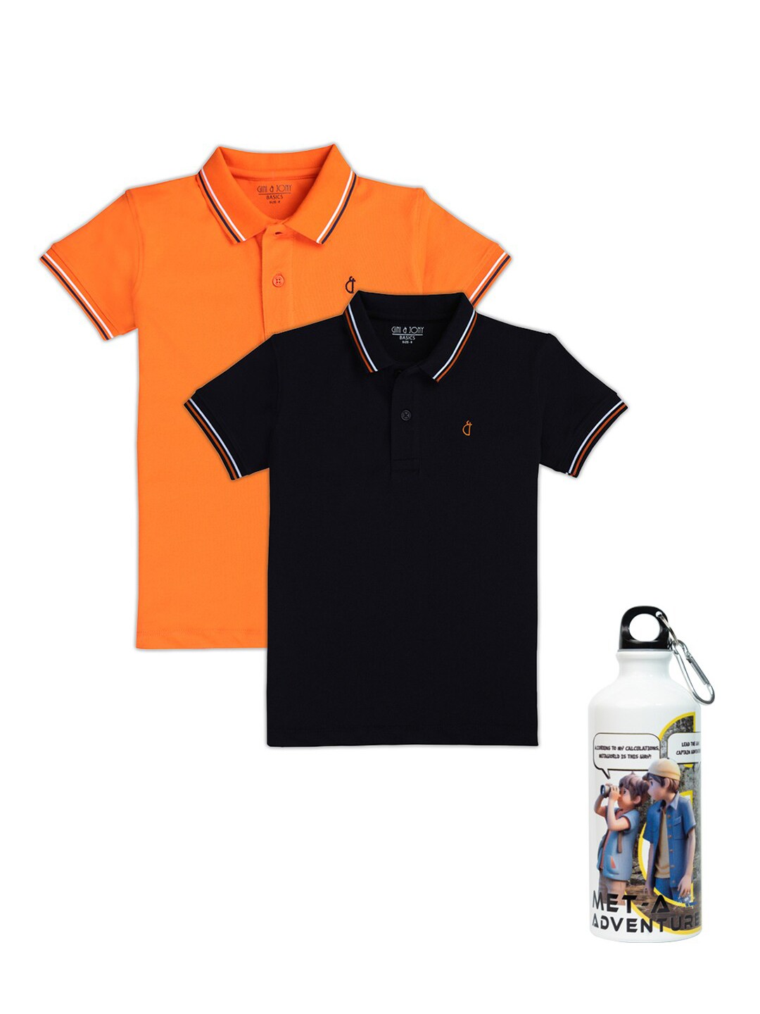 

Gini and Jony Boys Pack Of 2 Polo Collar Cotton T-shirts, Orange