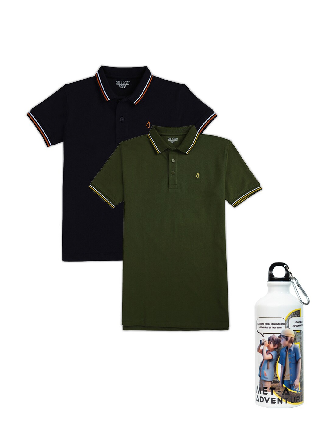 

Gini and Jony Boys Pack of 2 Cotton Polo Collar T-shirt, Green