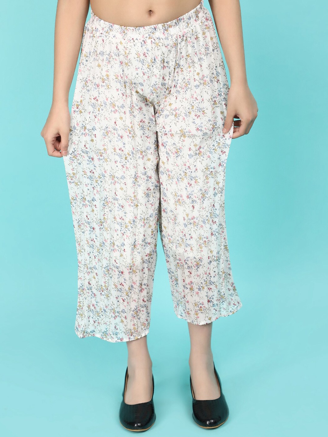 

V-Mart Girls Printed Georgette Mid-Rise Capris, Off white