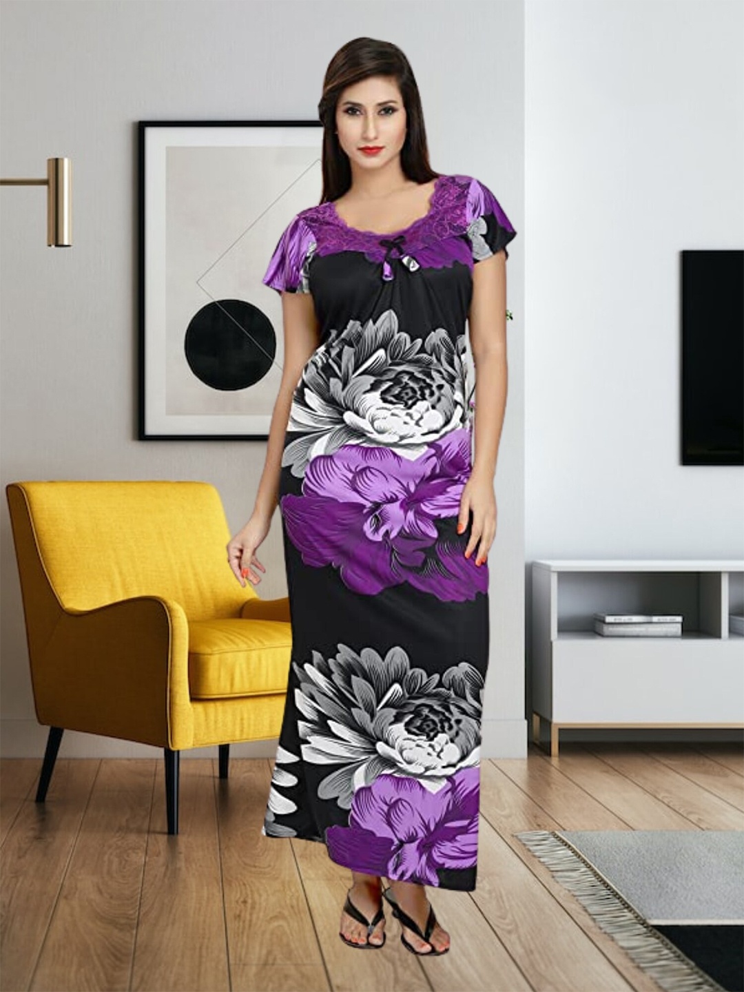 

Noty Floral Printed Maxi Nightdress, Purple